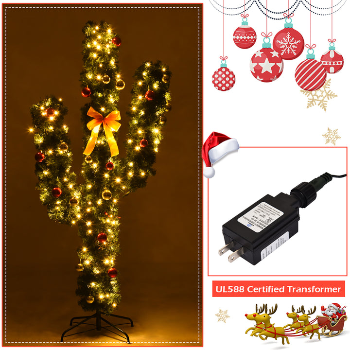 7Ft Cactus Artificial Christmas Tree Pre-Lit w/LED Lights and Ball Ornaments Image 9