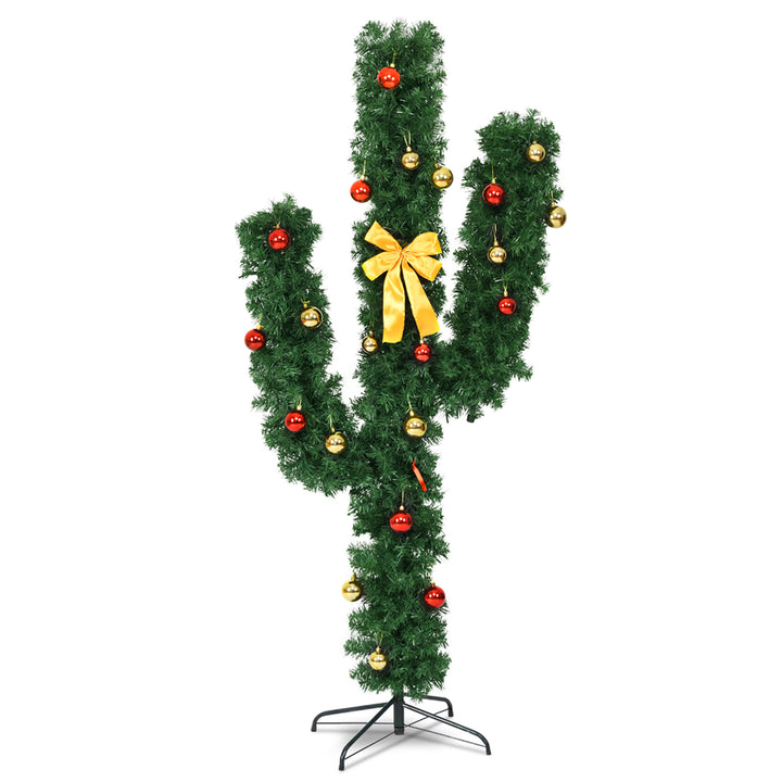 7Ft Cactus Artificial Christmas Tree Pre-Lit w/LED Lights and Ball Ornaments Image 10