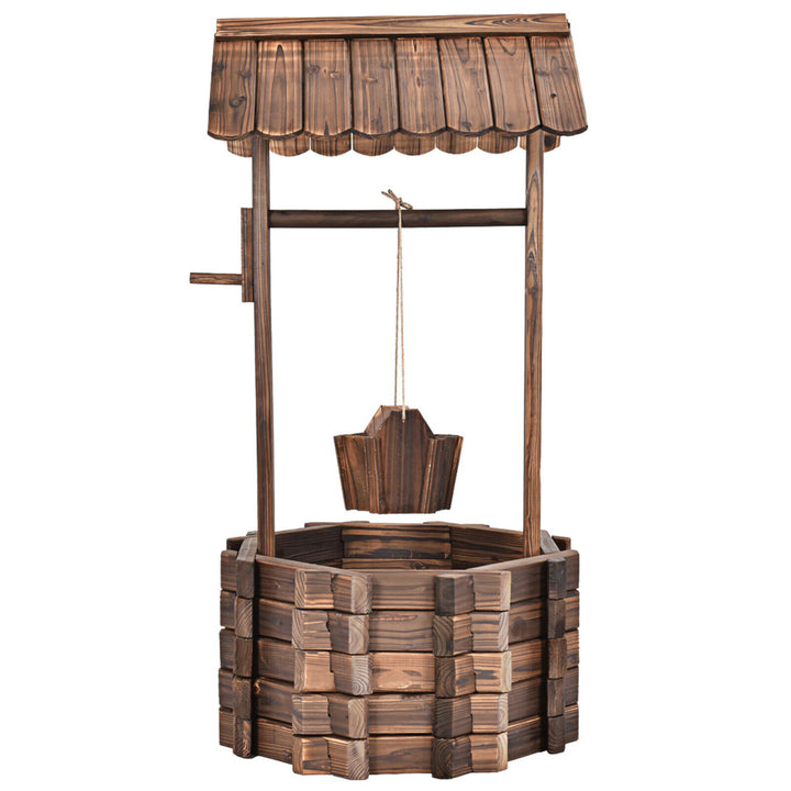 Outdoor Wooden Wishing Well Bucket Flower Plants Planter Patio Garden Image 5