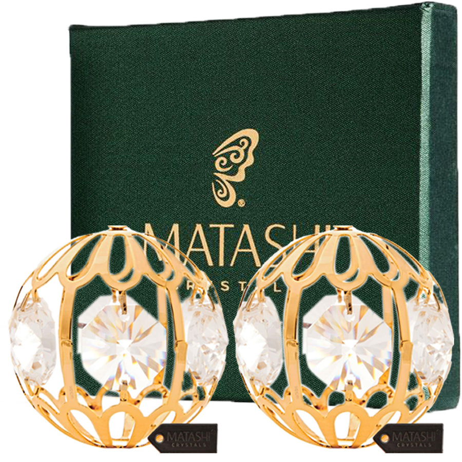 Pair of Gold Plated 24K Crystal Studded Christmas Ball Ornament by Matashi Image 1