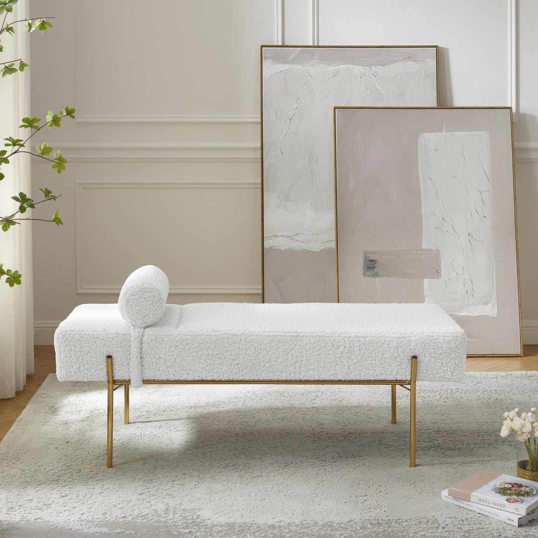 Amadeus Bench - Upholstered, Gold Legs, Rolled Detachable Pillow Image 3