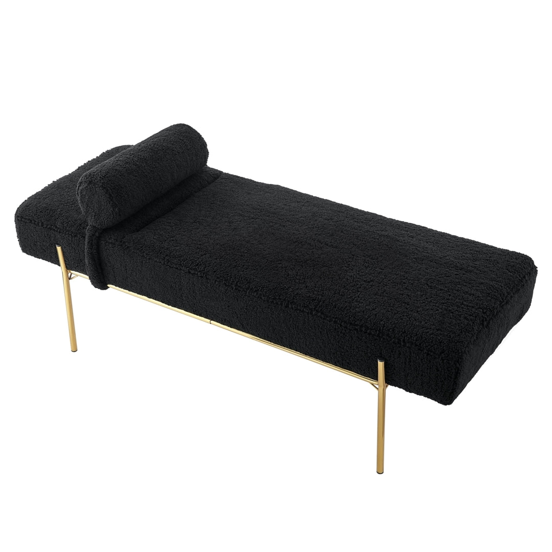 Amadeus Bench - Upholstered, Gold Legs, Rolled Detachable Pillow Image 4