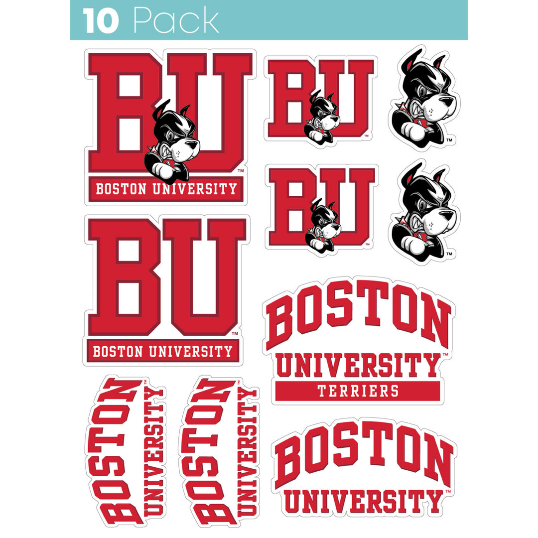 Boston Terriers 10-Pack, 4 inches in size on one of its sides NCAA Durable School Spirit Vinyl Decal Sticker Image 1