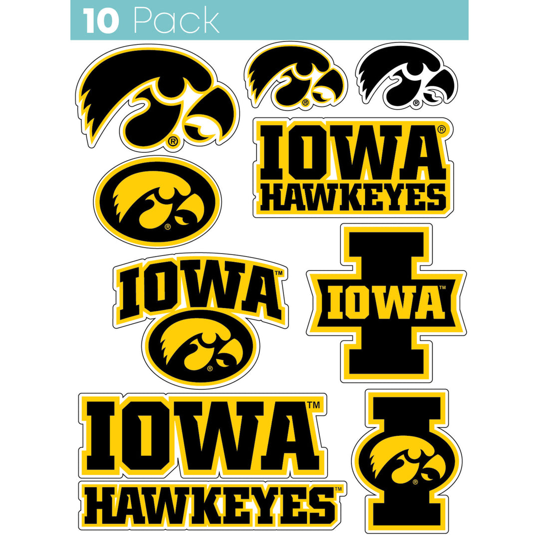 Iowa Hawkeyes 10-Pack, 4 inches in size on one of its sides NCAA Durable School Spirit Vinyl Decal Sticker Image 1