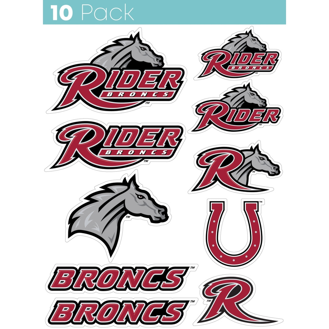 Rider University Broncs 10-Pack, 4 inches in size on one of its sides NCAA Durable School Spirit Vinyl Decal Sticker Image 1