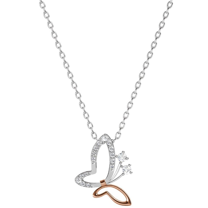 Matashi White Gold and Rose Gold Plated Butterfly Pendant Necklace with Wind-Up Music Box plays - "Swan Lake" and Gold Image 3