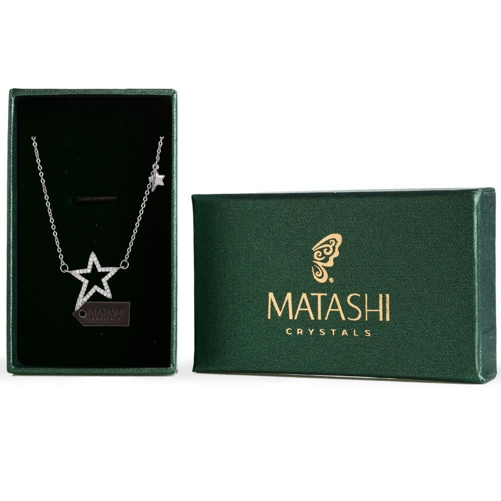 Matashi Rhodium Plated CZ Star Chain Necklace and Pendant for Women w Gold Plated Butterfly Jewelry Ring Holder and Image 3