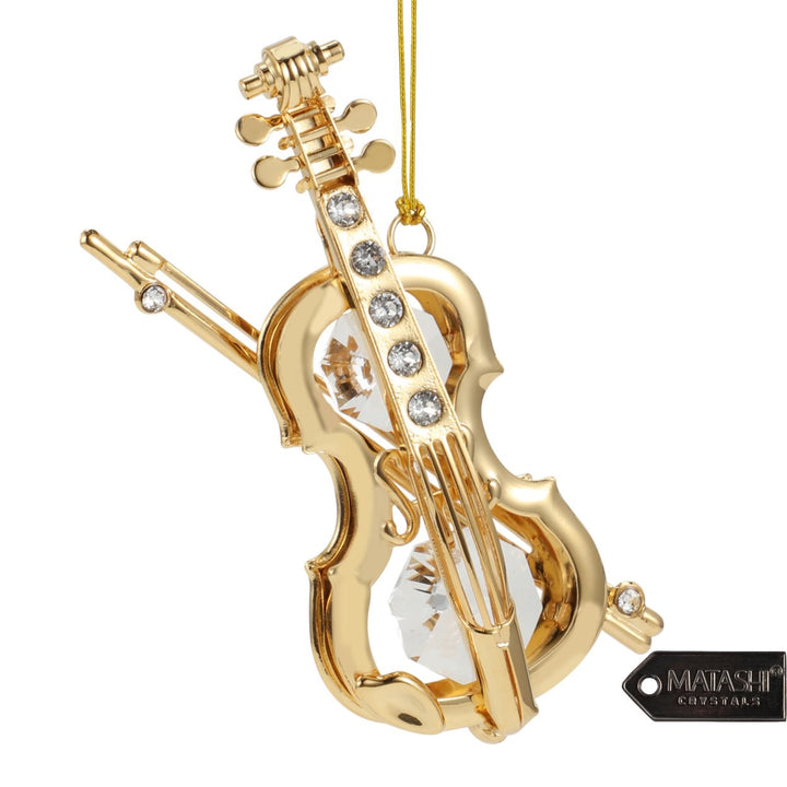 Matashi 24K Gold Plated Vintage Piano Desk Clock with Crystal Studded Violin, Bow, And Saxophone Ornament Image 3