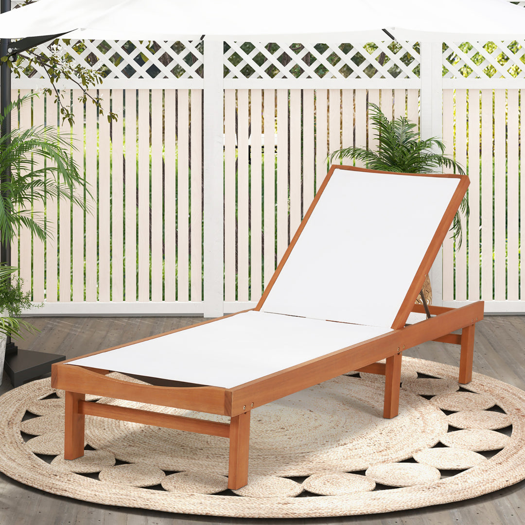 2PCS Patio Wooden Chaise Lounge Chair Recliner w/ Adjustable Backrest Image 4