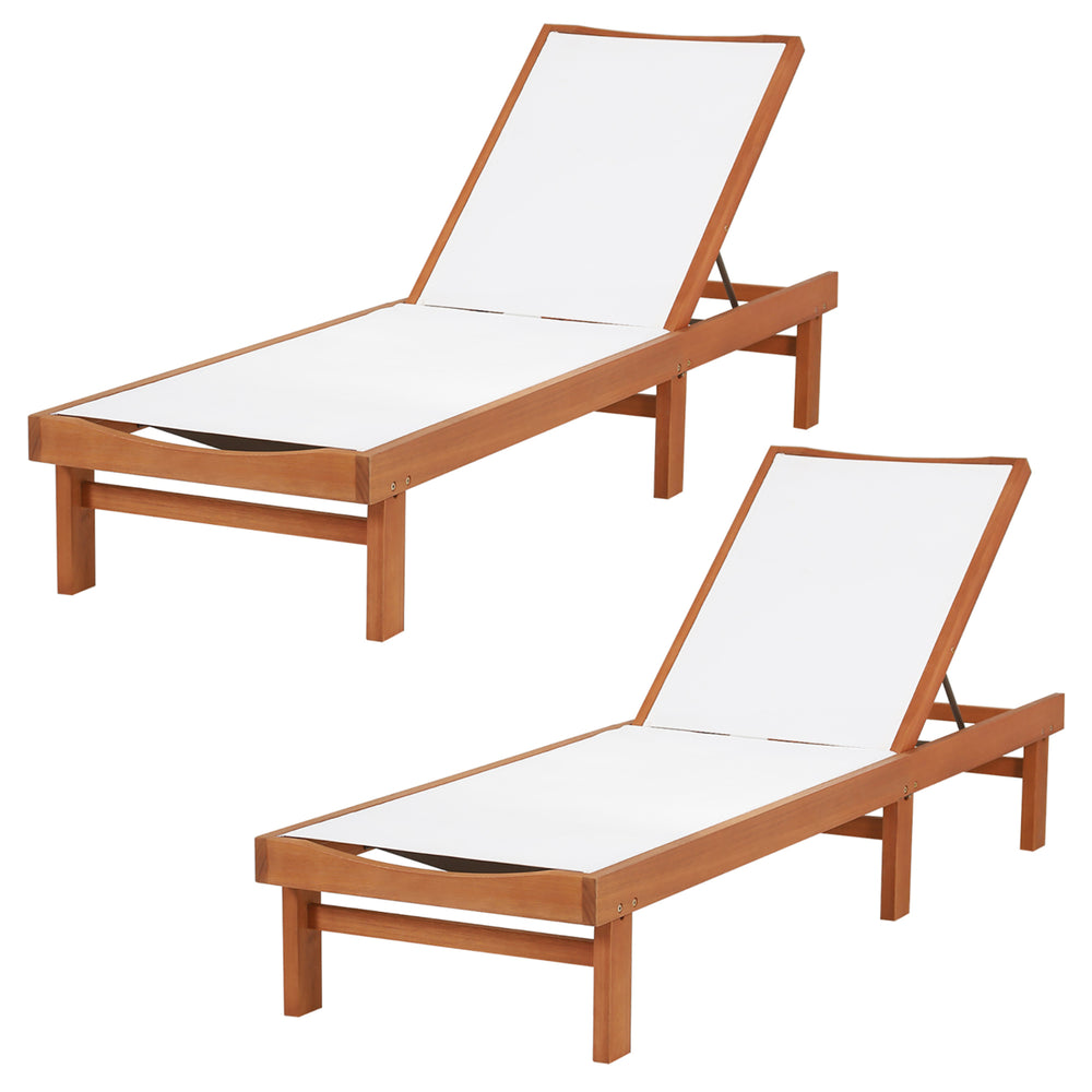 2PCS Patio Wooden Chaise Lounge Chair Recliner w/ Adjustable Backrest Image 2