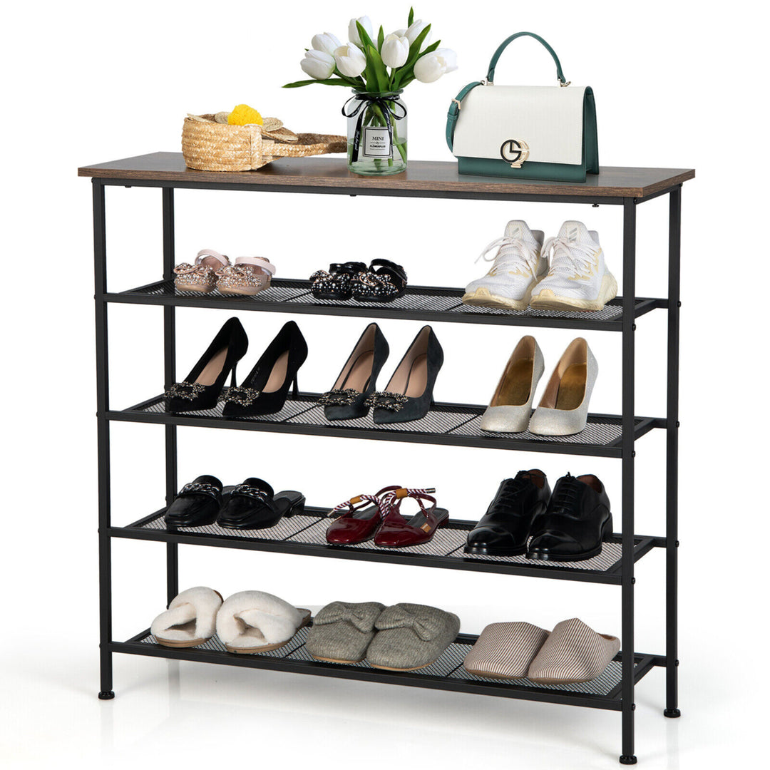 Shoe Rack 5-Tier Shoe Storage Organizer W/4 Metal Mesh Shelves for 16-20 Pairs Image 1