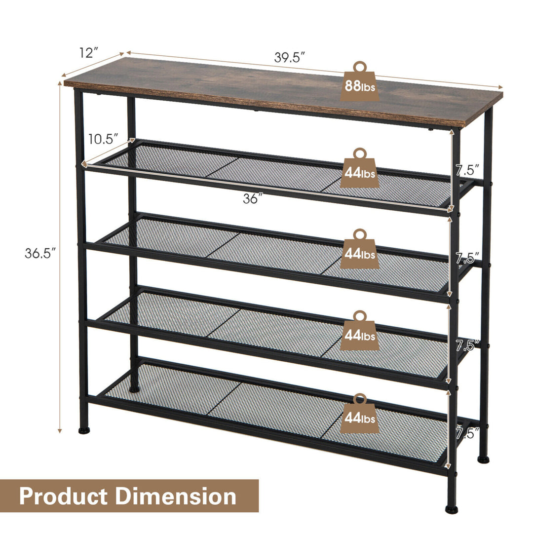 Shoe Rack 5-Tier Shoe Storage Organizer W/4 Metal Mesh Shelves for 16-20 Pairs Image 2