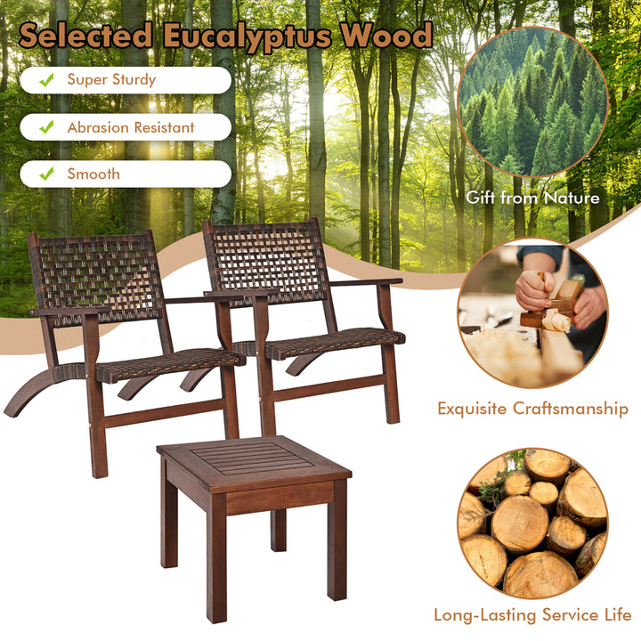 3PCS Rattan Patio Chair and Table Set Outdoor Furniture Set w/ Wooden Frame Image 4