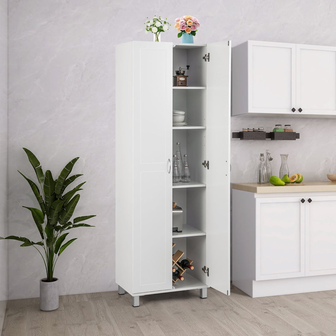 2-Door Tall Storage Cabinet Kitchen Pantry Cupboard Organizer Furniture White Image 3