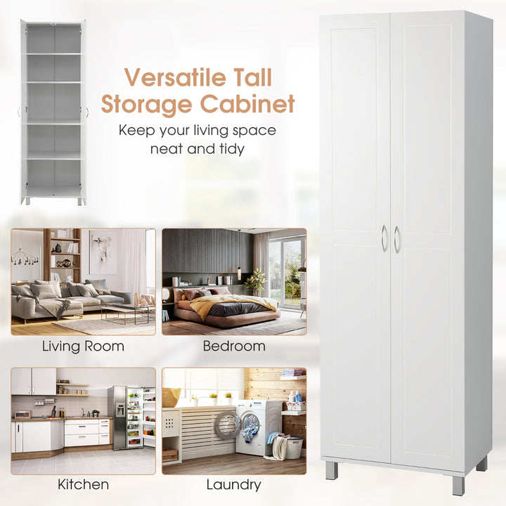 2-Door Tall Storage Cabinet Kitchen Pantry Cupboard Organizer Furniture White Image 9