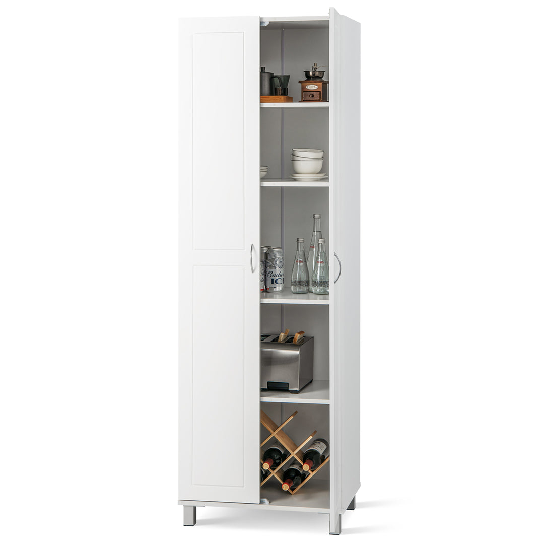 2-Door Tall Storage Cabinet Kitchen Pantry Cupboard Organizer Furniture White Image 10