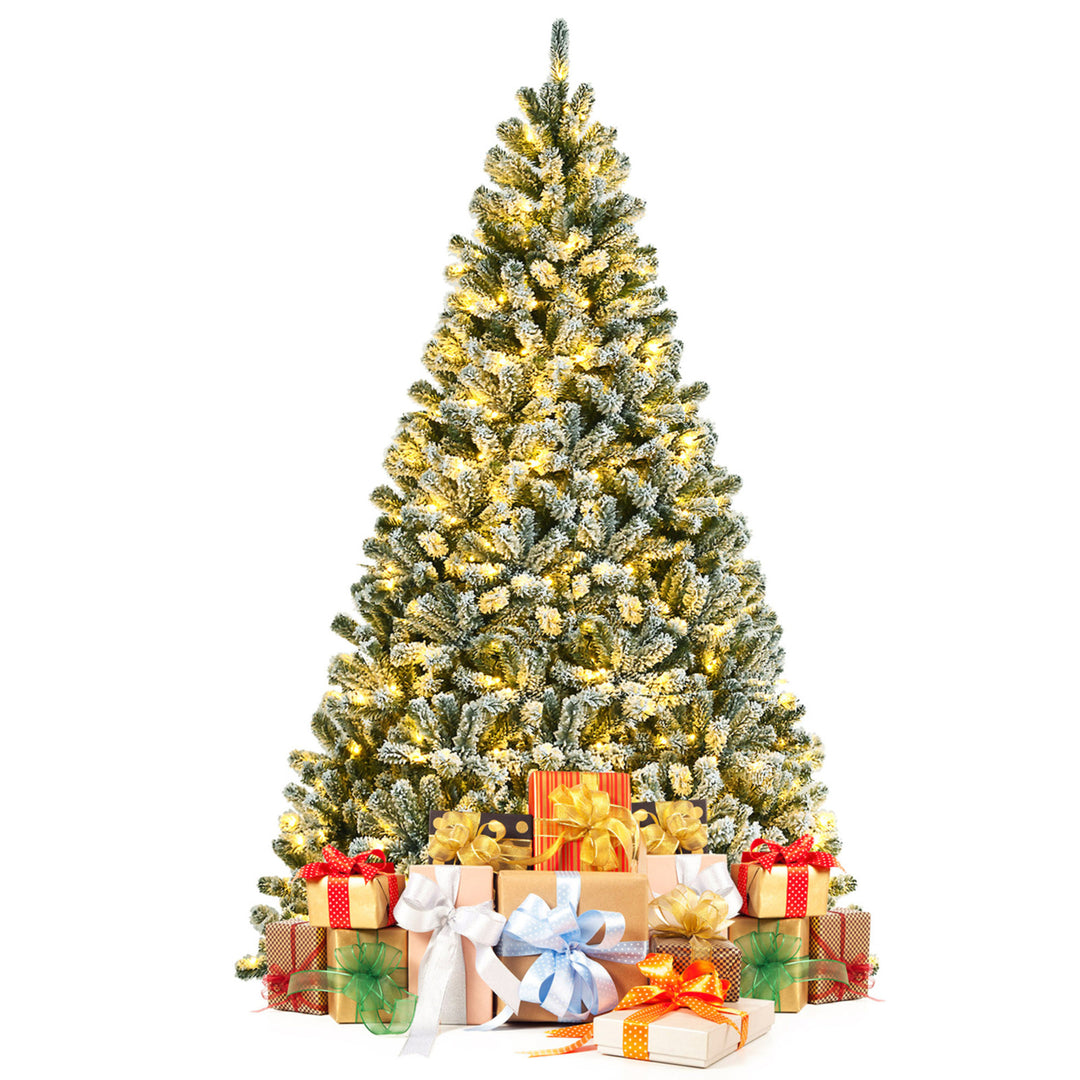 6/7/8 FT Pre-lit Artificial Christmas Tree Snow Flocked Full Xmas Tree Image 4