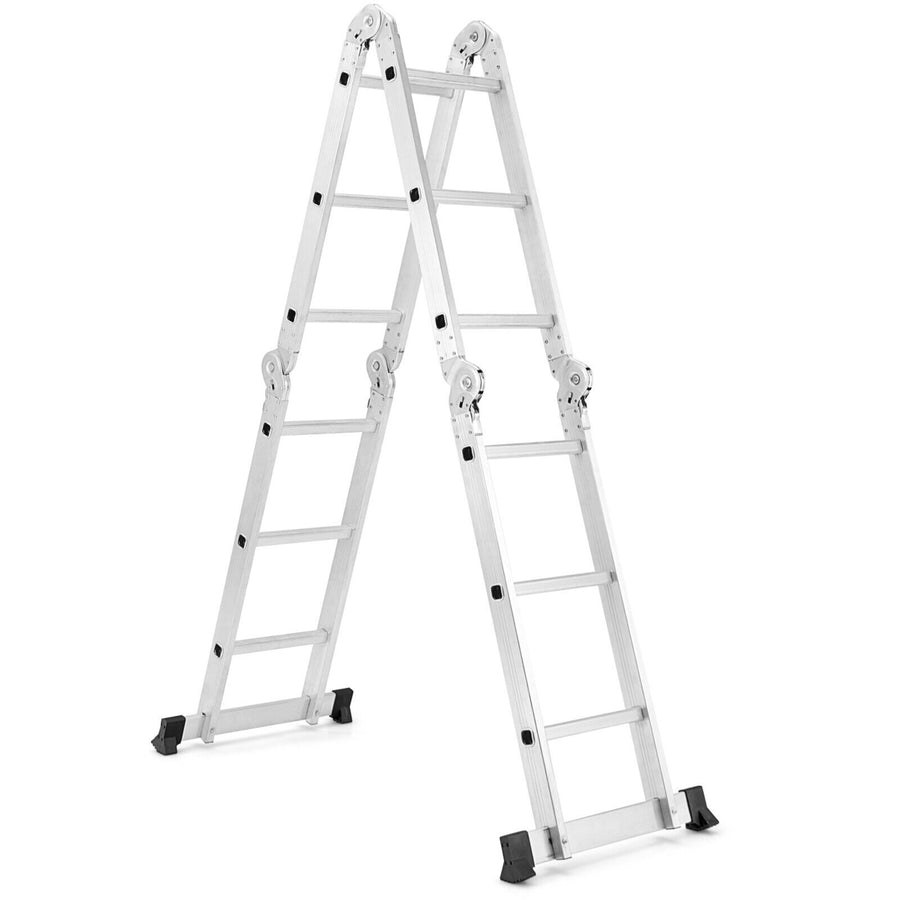 12Ft Folding Step Ladder 7-in-1 Aluminium Alloy Extension Ladder 330 Lbs Image 1