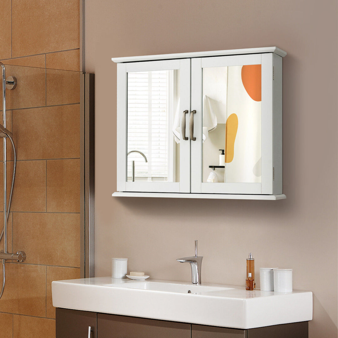 Bathroom Medicine Cabinet 2-Tier Wall-Mounted Mirror Storage Cabinet W/Handles Image 2