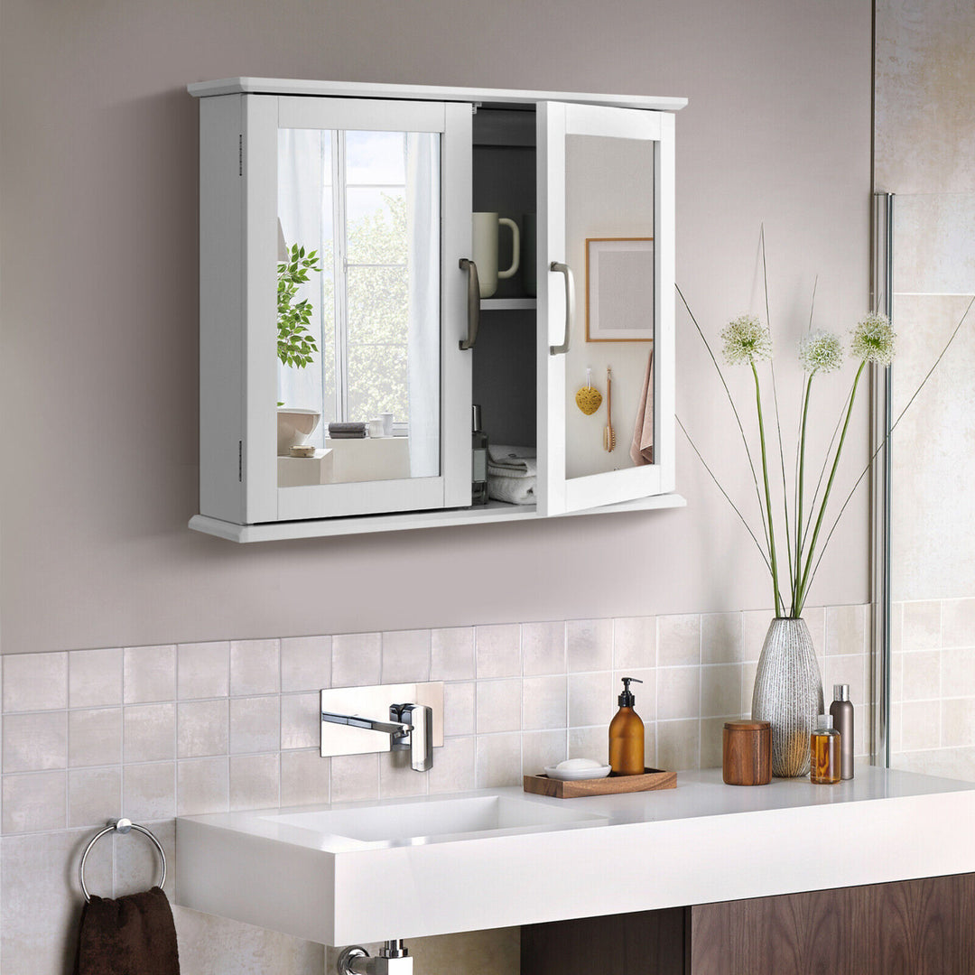 Bathroom Medicine Cabinet 2-Tier Wall-Mounted Mirror Storage Cabinet W/Handles Image 4