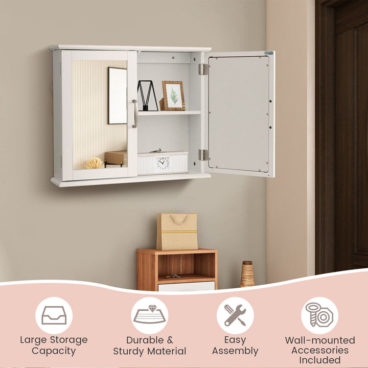 Bathroom Medicine Cabinet 2-Tier Wall-Mounted Mirror Storage Cabinet W/Handles Image 6