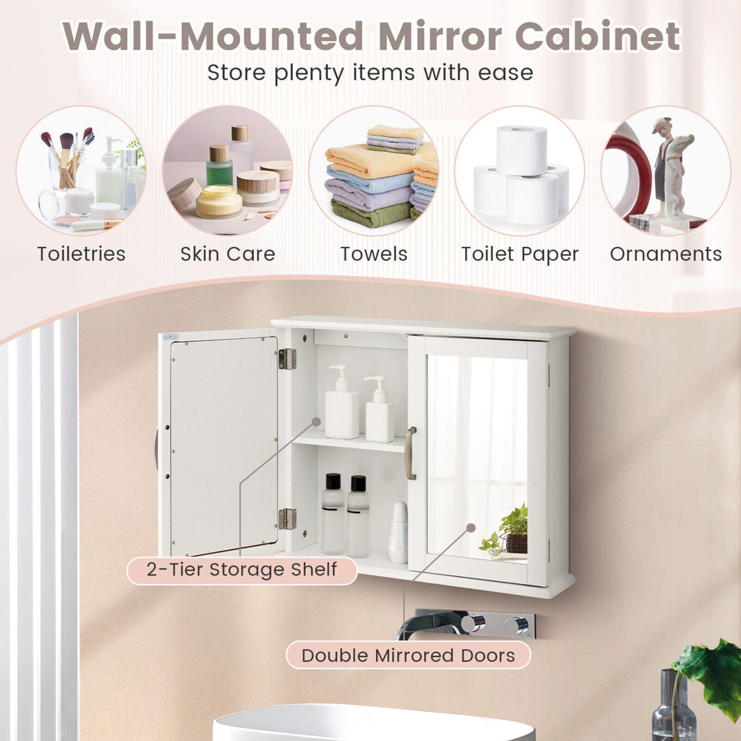 Bathroom Medicine Cabinet 2-Tier Wall-Mounted Mirror Storage Cabinet W/Handles Image 8