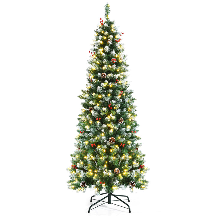 5/6/7 FT Pre-lit Hinged Christmas Tree Artificial Pencil Xmas Tree w/ LED Lights Image 5