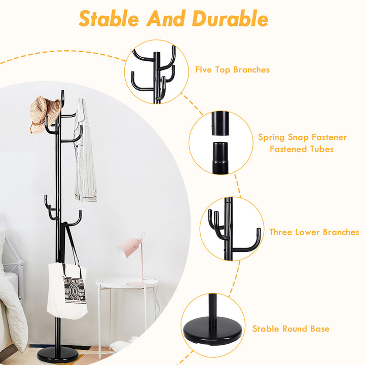 Metal Coat Rack Hat Stand Tree Hanger Hall Umbrella Holder Hooks Black Image 7