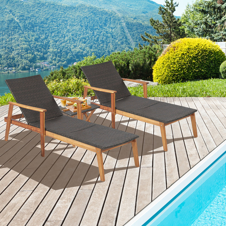 3PCS Outdoor Chaise Lounge Set Patio Yard w/ Side Table Adjustable Backrest Image 1