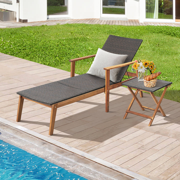 3PCS Outdoor Chaise Lounge Set Patio Yard w/ Side Table Adjustable Backrest Image 4