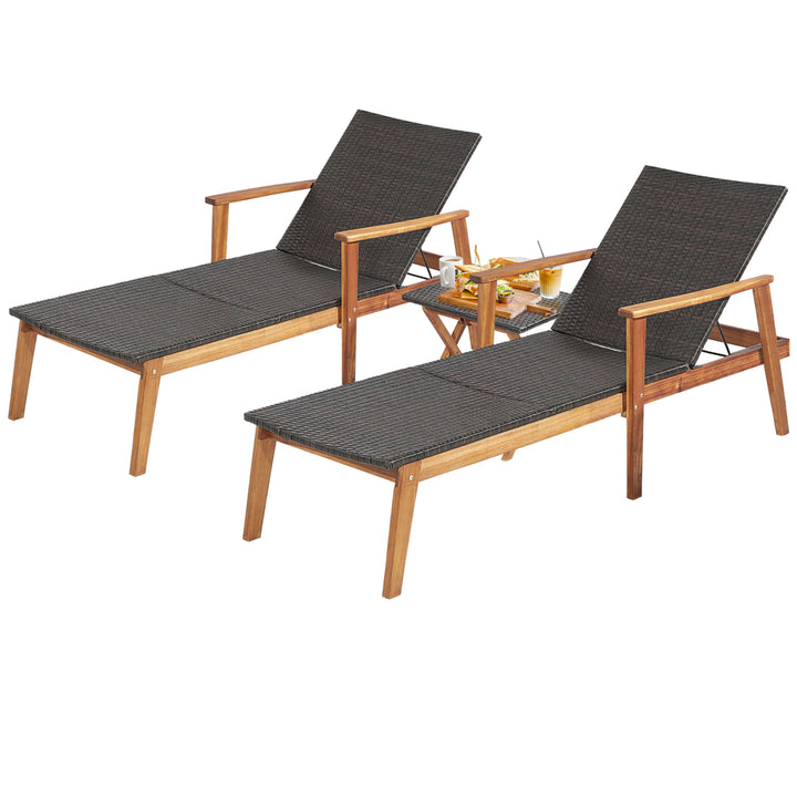 3PCS Outdoor Chaise Lounge Set Patio Yard w/ Side Table Adjustable Backrest Image 2