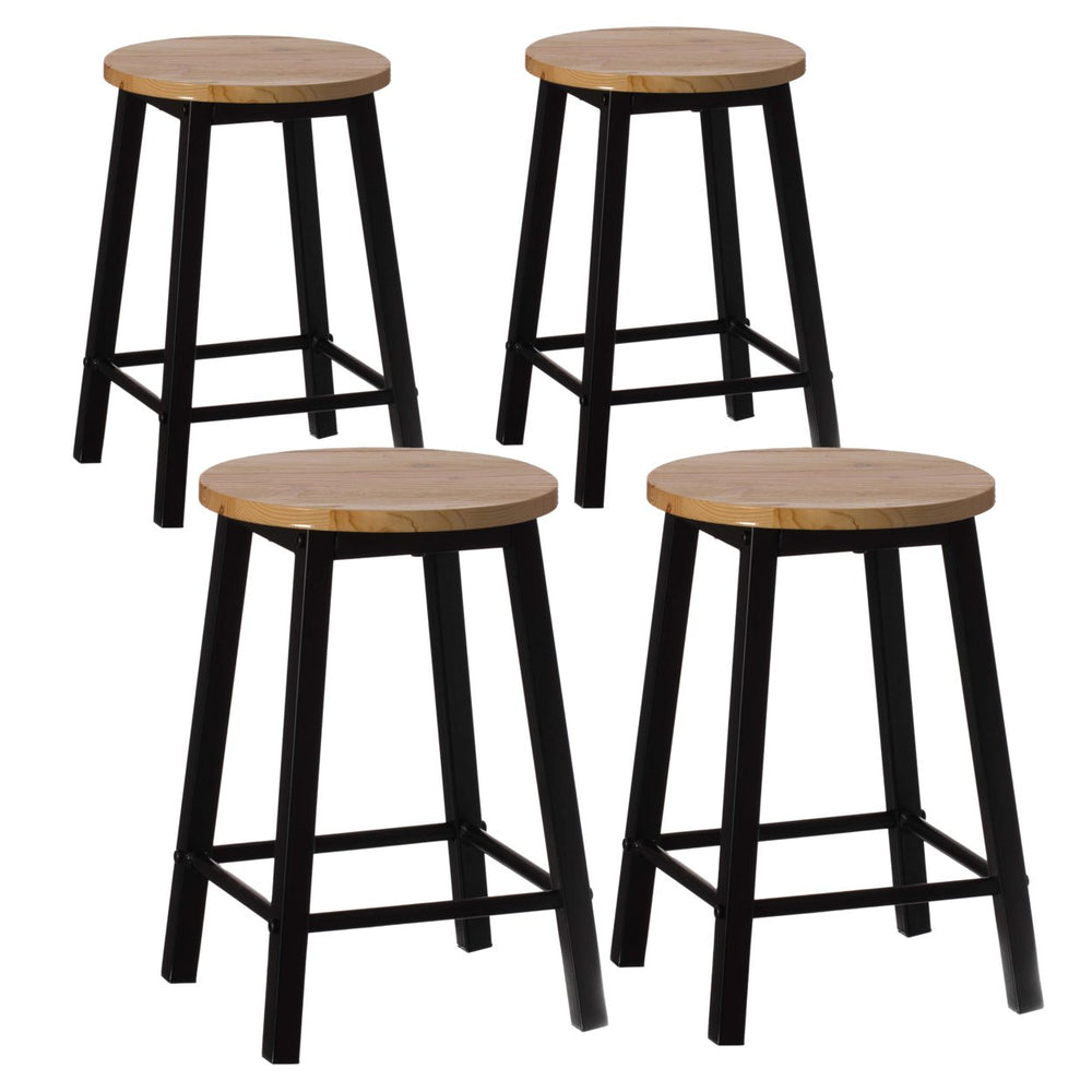 17.5" High Wooden Black Round Bar Stool with Footrest for Indoor and Outdoor Image 2