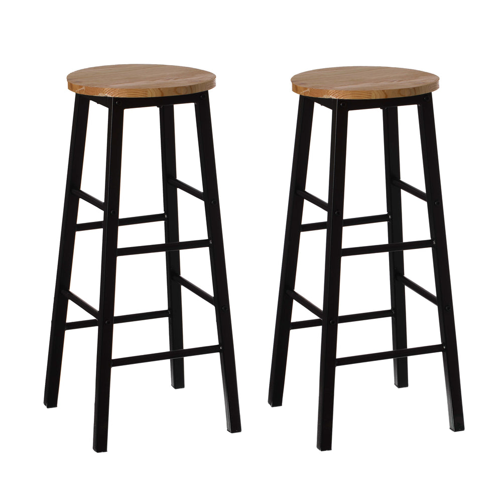 28" High Wooden Rustic Round Bar Stool with Footrest for Indoor and Outdoor Image 2