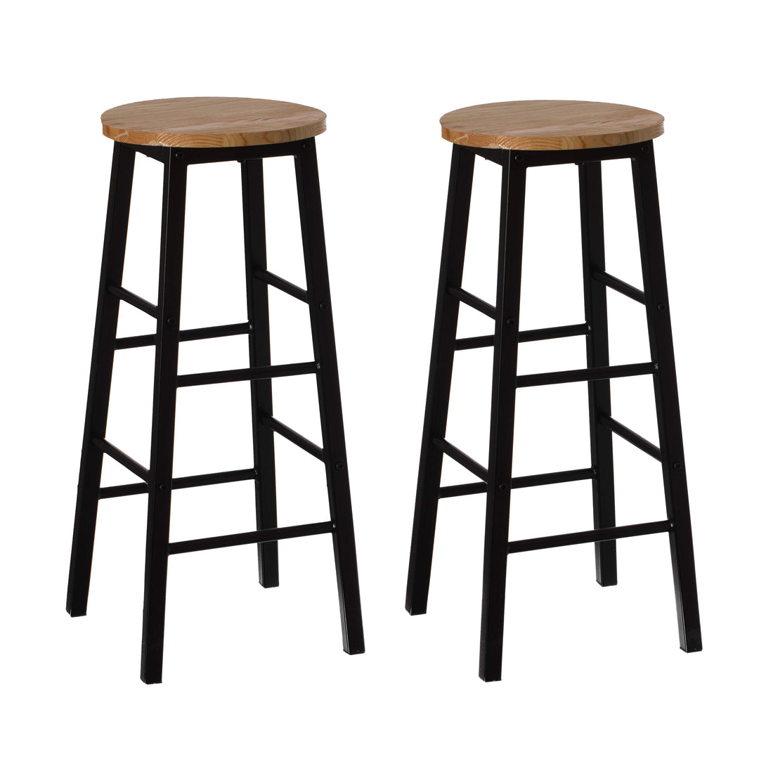 28" High Wooden Rustic Round Bar Stool with Footrest for Indoor and Outdoor Image 1