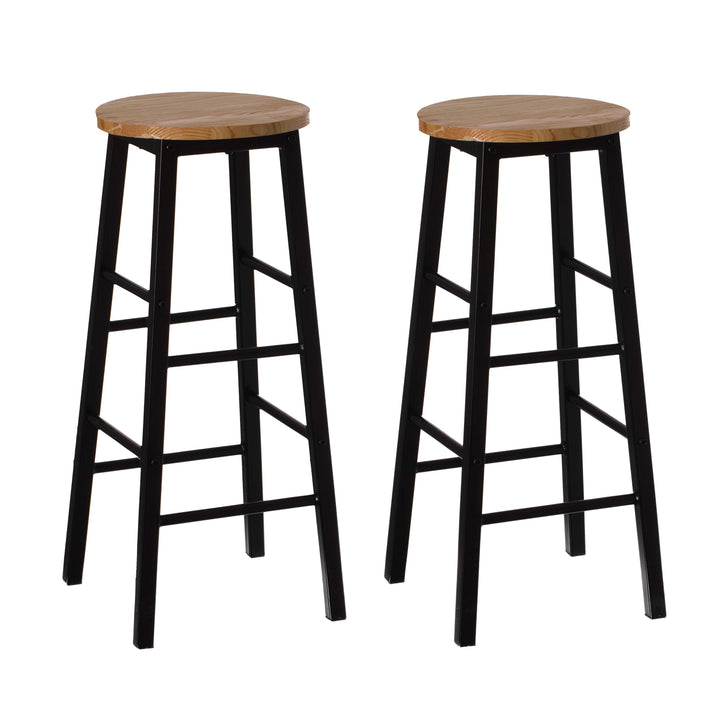 28" High Wooden Rustic Round Bar Stool with Footrest for Indoor and Outdoor Image 1