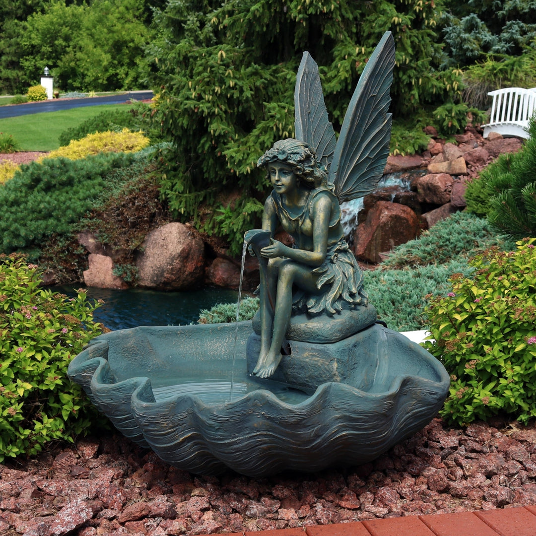 Sunnydaze Fiberglas Bronze Fairy Shell Outdoor Water Fountain - 30 in Image 4