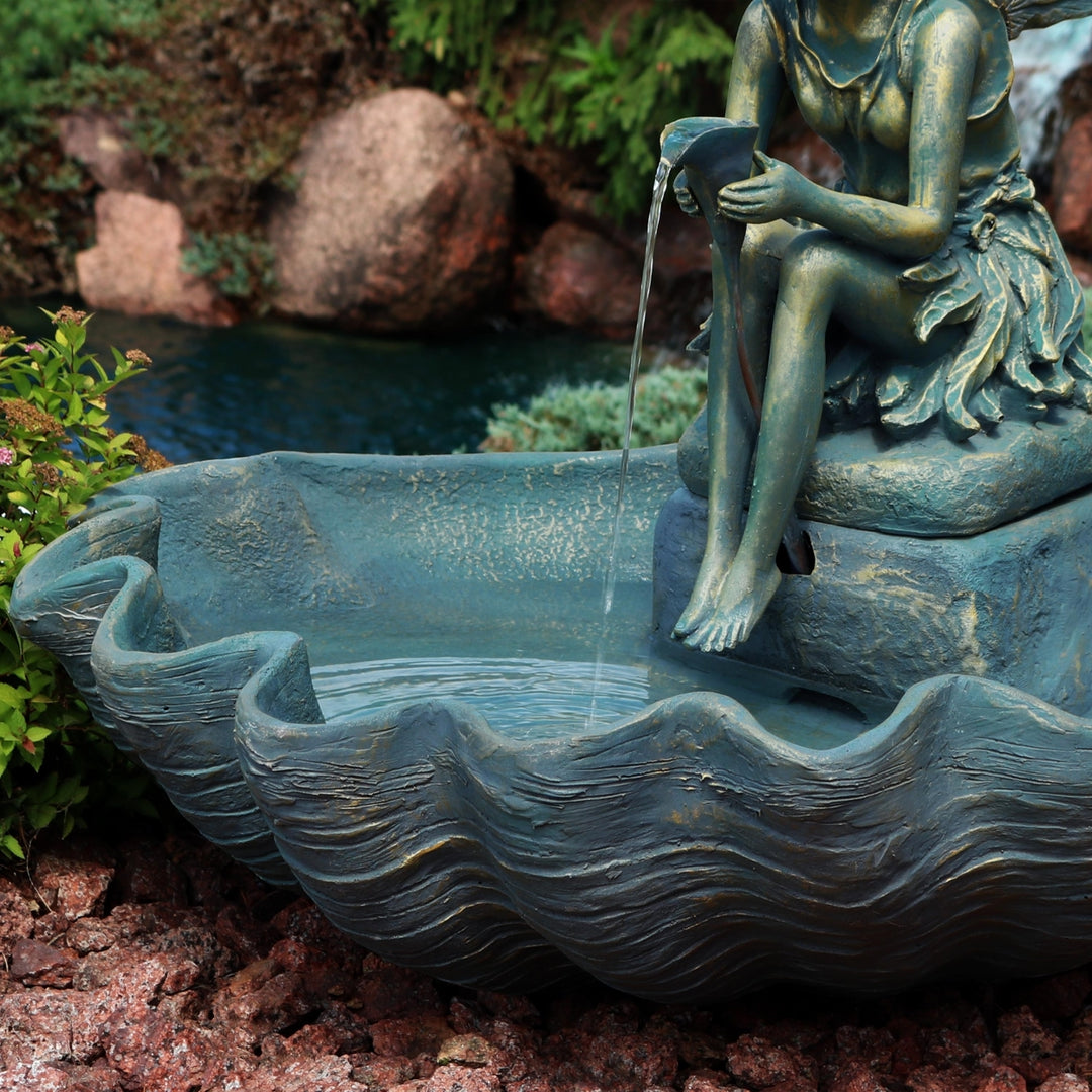 Sunnydaze Fiberglas Bronze Fairy Shell Outdoor Water Fountain - 30 in Image 6