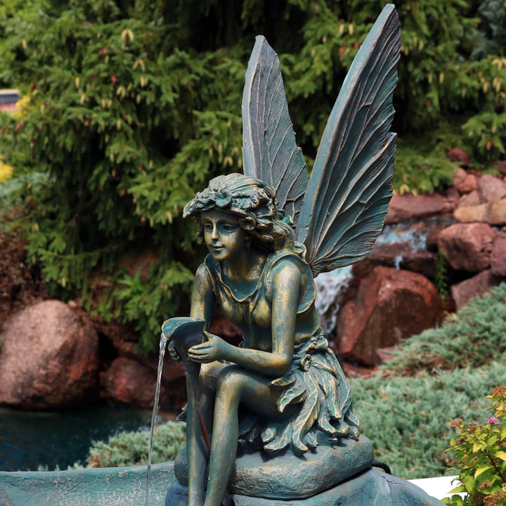 Sunnydaze Fiberglas Bronze Fairy Shell Outdoor Water Fountain - 30 in Image 5