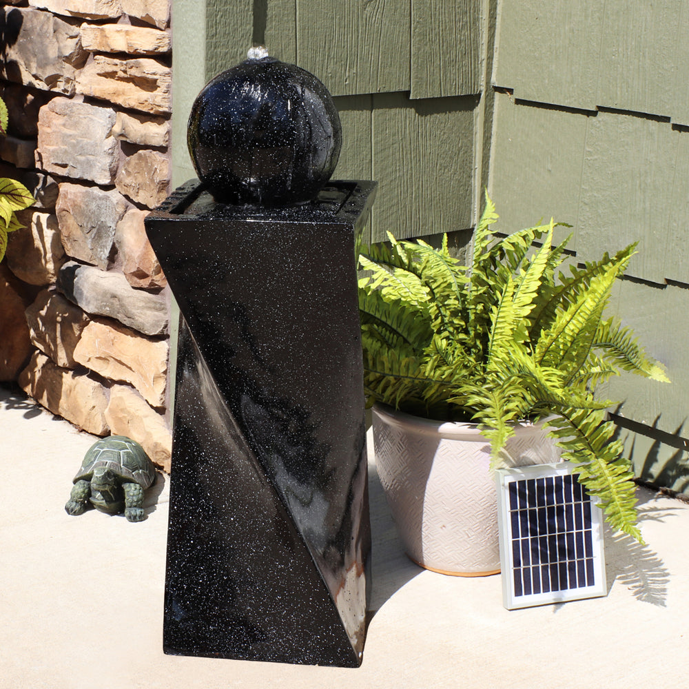 Sunnydaze Black Ball Solar Water Fountain with Battery/LED Lights - 30 in Image 2