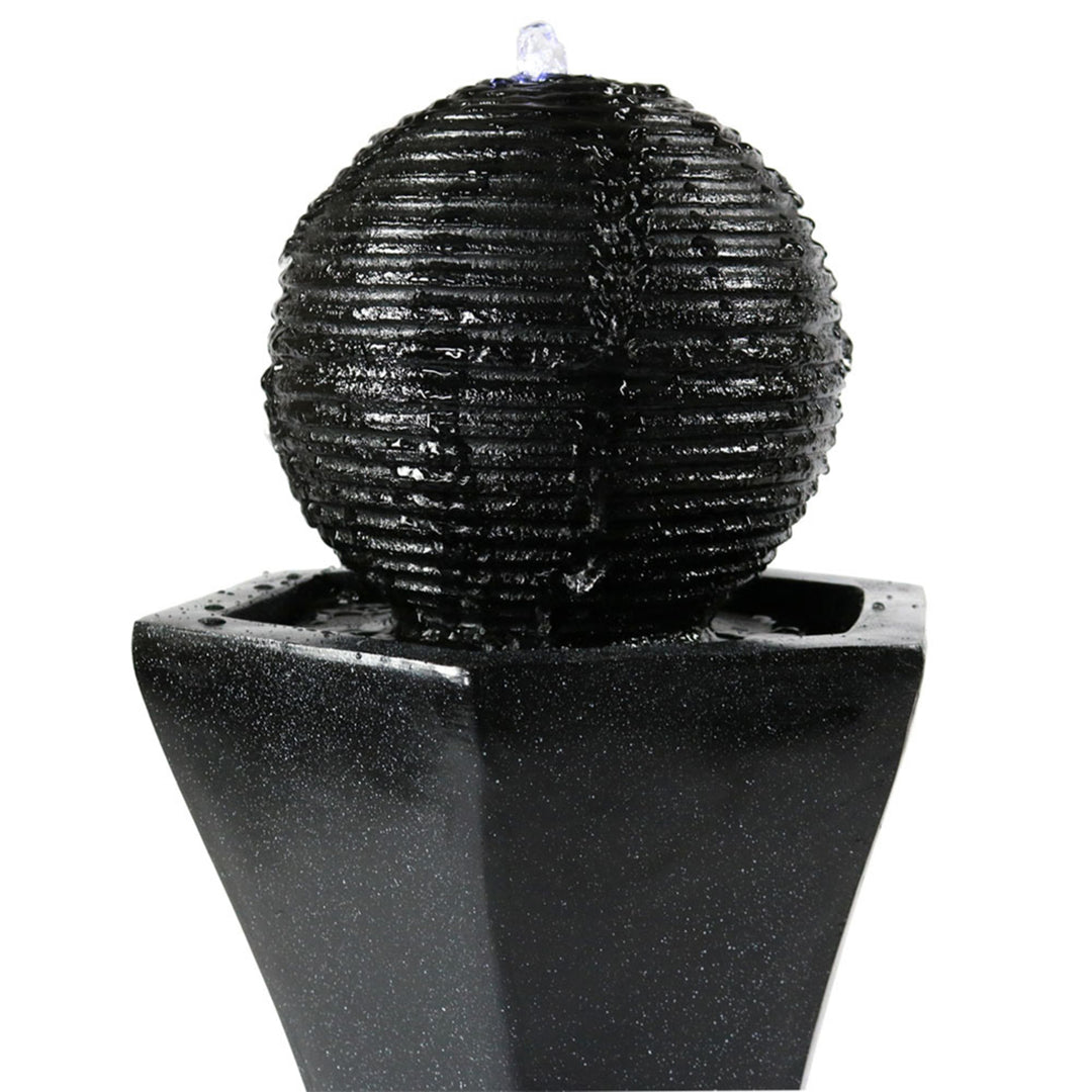 Sunnydaze Black Pedestal/Ball Solar Fountain with Battery/LED Light - 31 in Image 4