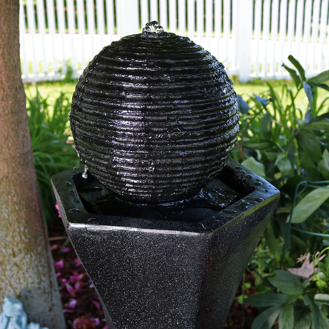 Sunnydaze Black Pedestal/Ball Solar Fountain with Battery/LED Light - 31 in Image 3