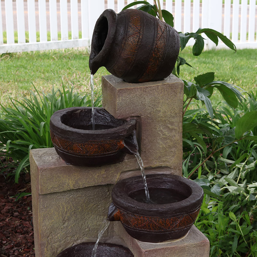 Sunnydaze Cascading Terra Bowl Solar Water Fountain with LED Lights - 30 in Image 5