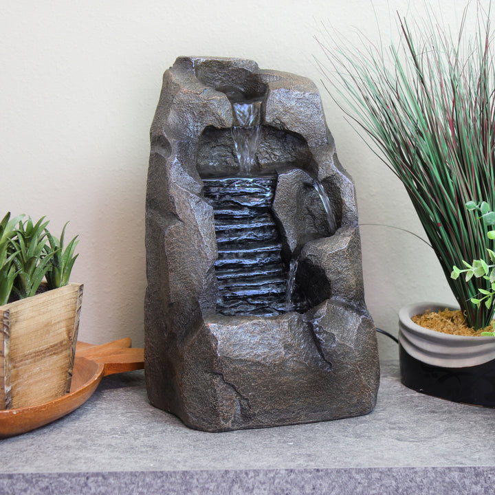 Sunnydaze Stony Rock Waterfall Resin Indoor Tabletop Water Fountain - 11 in Image 2