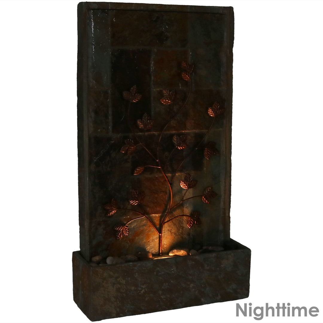 Sunnydaze Natural Slate Floor Water Fountain with Vines/LED Lights - 32 in Image 5