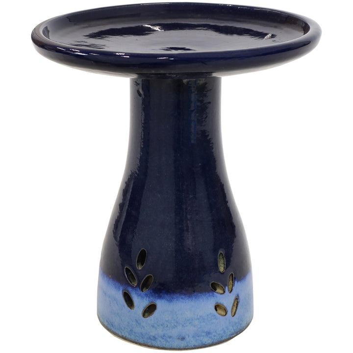 Classic Duo-Tone Cut-Out Ceramic Bird Bath - 20.5 in - Dark Blue by Sunnydaze Image 1