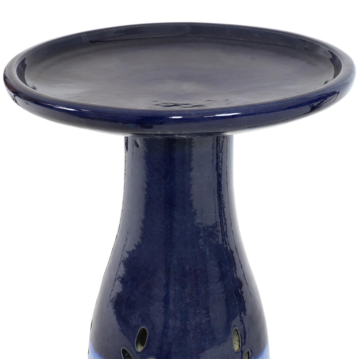 Classic Duo-Tone Cut-Out Ceramic Bird Bath - 20.5 in - Dark Blue by Sunnydaze Image 5