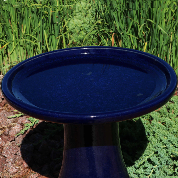 Classic Duo-Tone Cut-Out Ceramic Bird Bath - 20.5 in - Dark Blue by Sunnydaze Image 7