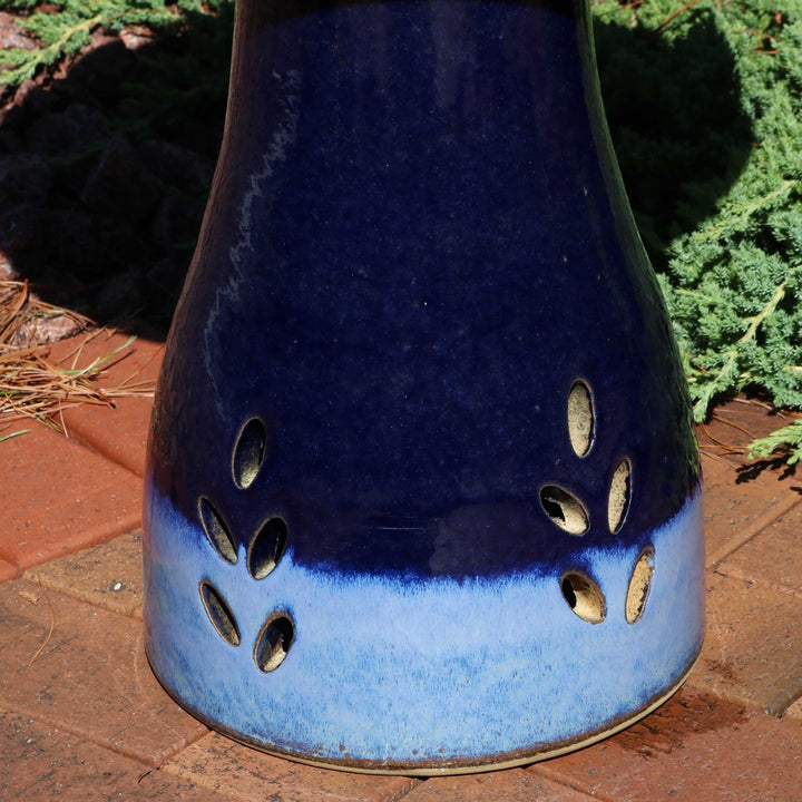 Classic Duo-Tone Cut-Out Ceramic Bird Bath - 20.5 in - Dark Blue by Sunnydaze Image 8