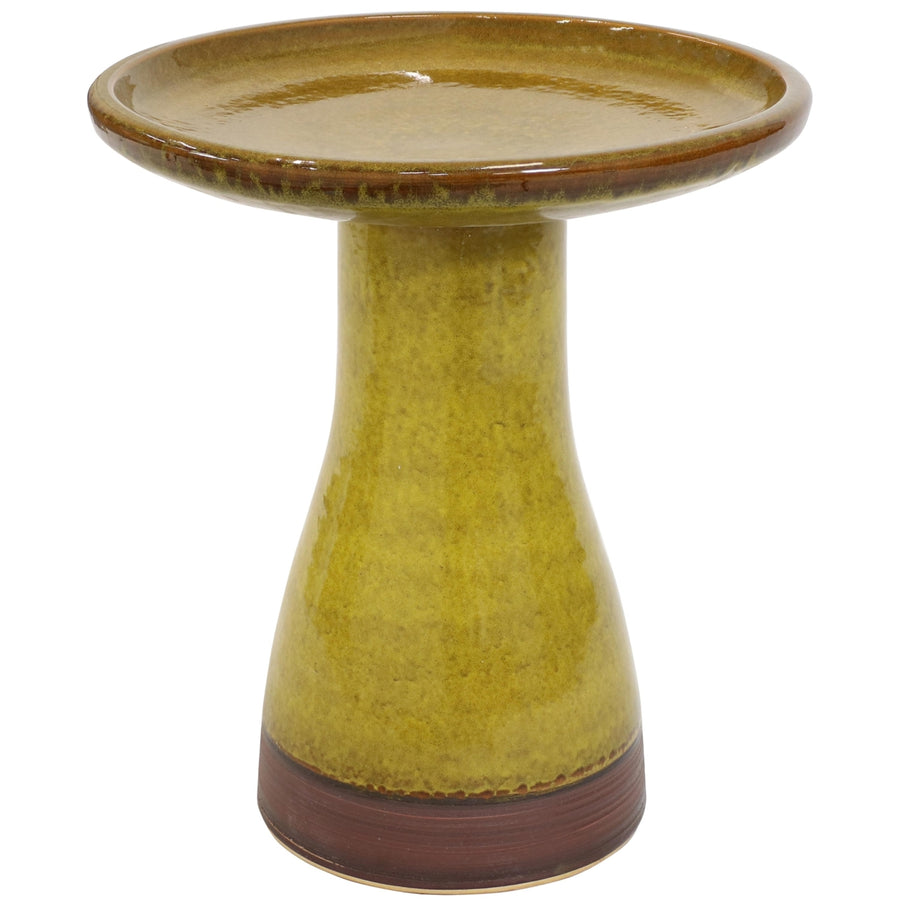 Duo-Tone Glazed Ceramic Bird Bath - 20.5 in - Cognac Yellow by Sunnydaze Image 1