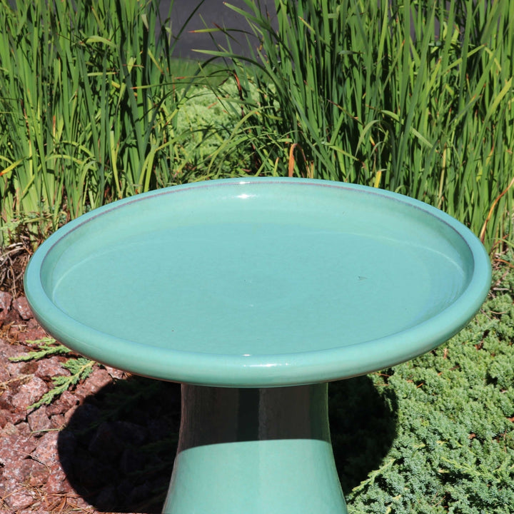 Classic Outdoor Cut-Out Ceramic Bird Bath - 20.5 in - Seafoam by Sunnydaze Image 7